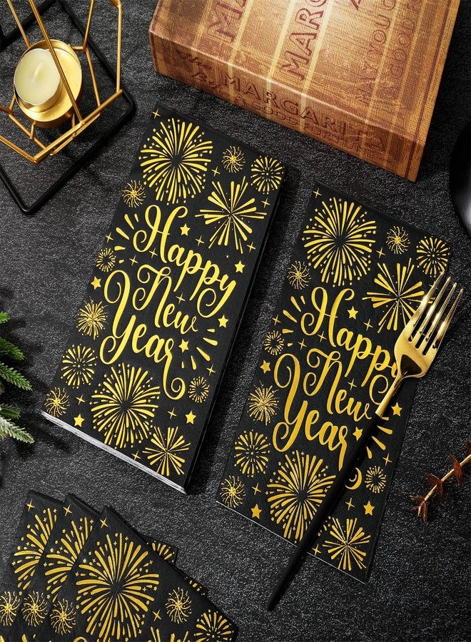 Whaline 80Pcs Happy New year Guest Paper Napkin Black Gold Foil Firework Disposable Guest Hand Towel Christmas Bathroom Napkin for Party Table Decor - Image 4